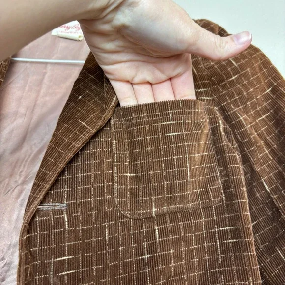 1960s Boys Corduroy Blazer Brown Windowpane Barry Boy Size 6 Vintage Jacket - Picture 11 of 16